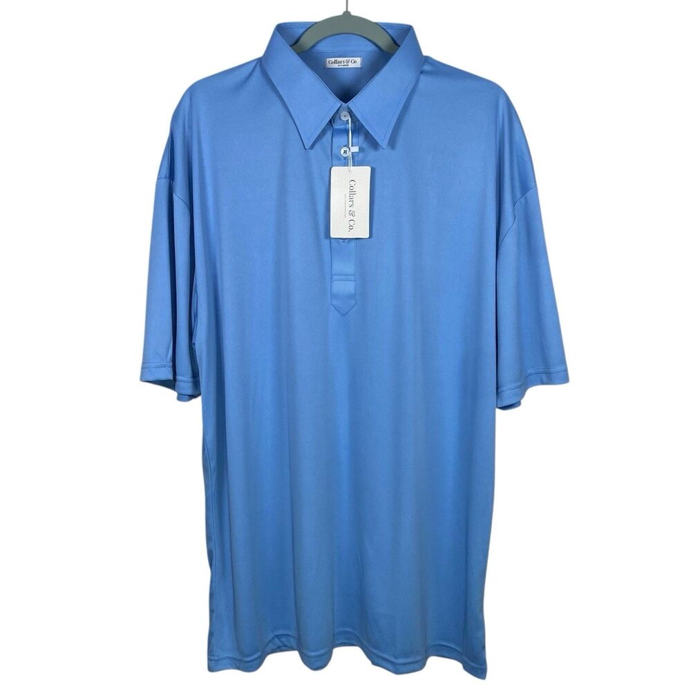 Collars & Co Polo Shirt Mens 2XL Blue Point Dress Collar Office Stretch Work NWT